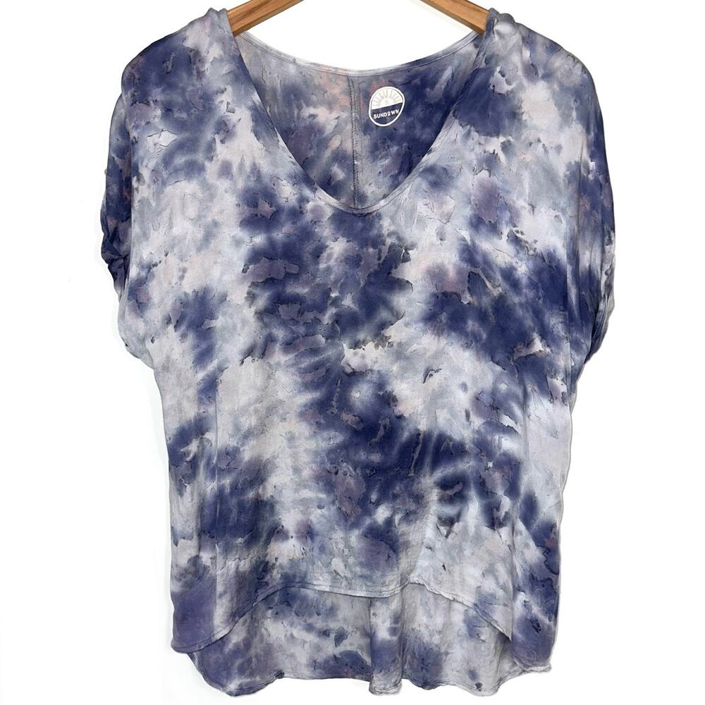 Splendid Sundown Blue Tie Dye Short Sleeve Scoop Neck Shirt Size Small